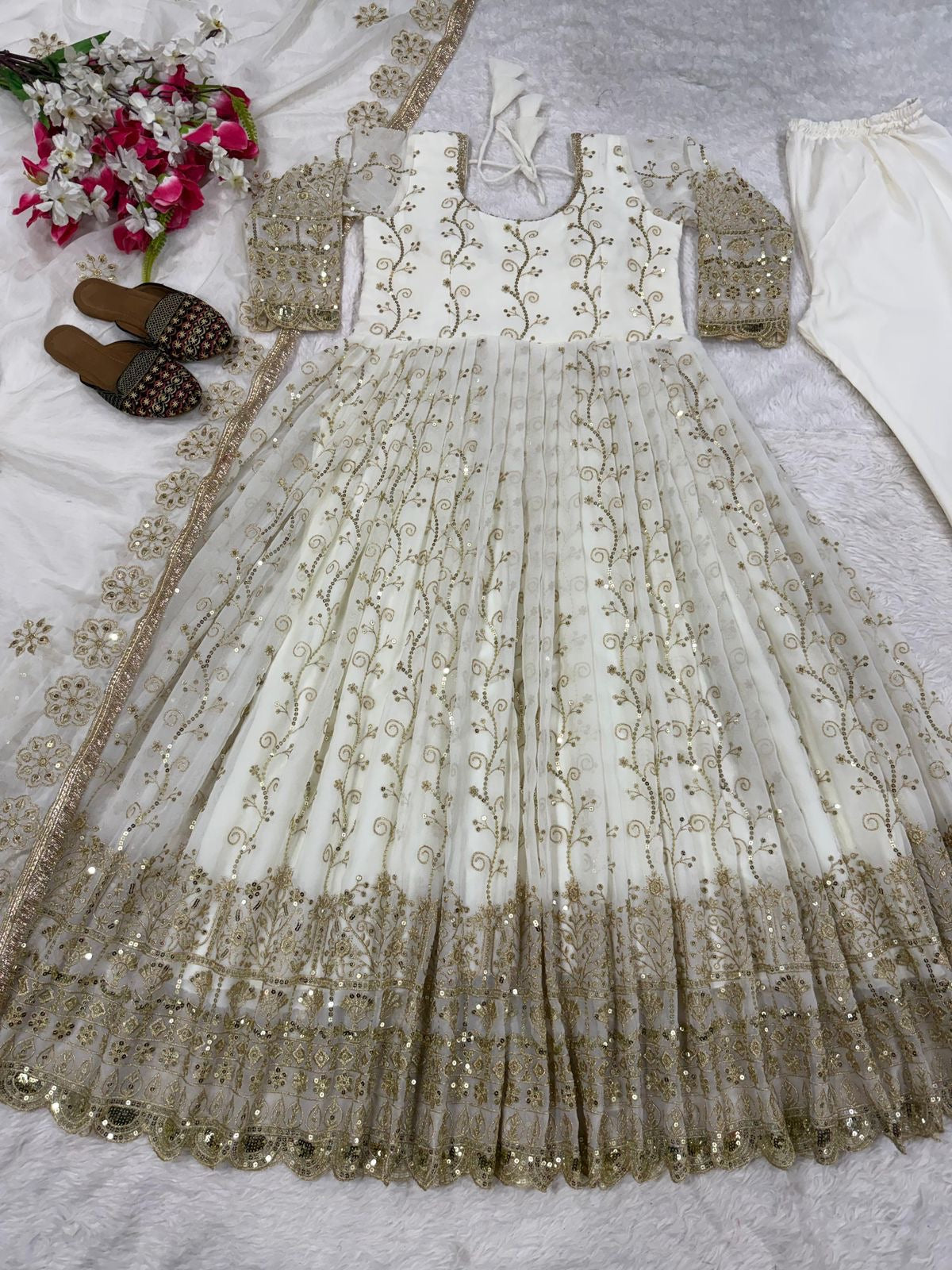Anarkali Set White Gold