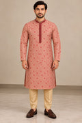 Men's Pink Kurta Beige Trousers 38 Size