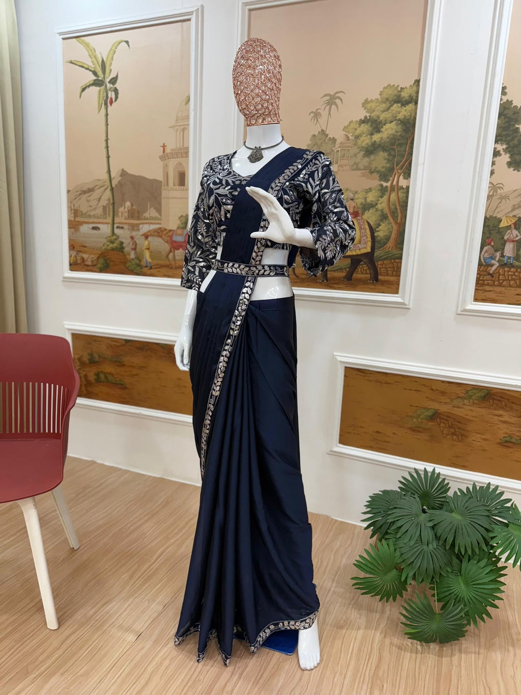 Drape Saree Blau , Ready to Wear