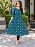 Damen Kurti – Petrol mit Rankenmuster, XL