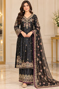 Black Floral Kurta Outfit with Gold-Tone Detailing – Size M