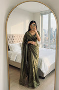 Party Saree Olive Green Gold