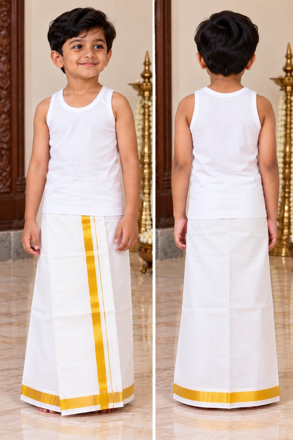 Boys’ White & Gold Dhoti – 1 Year, 39 cm