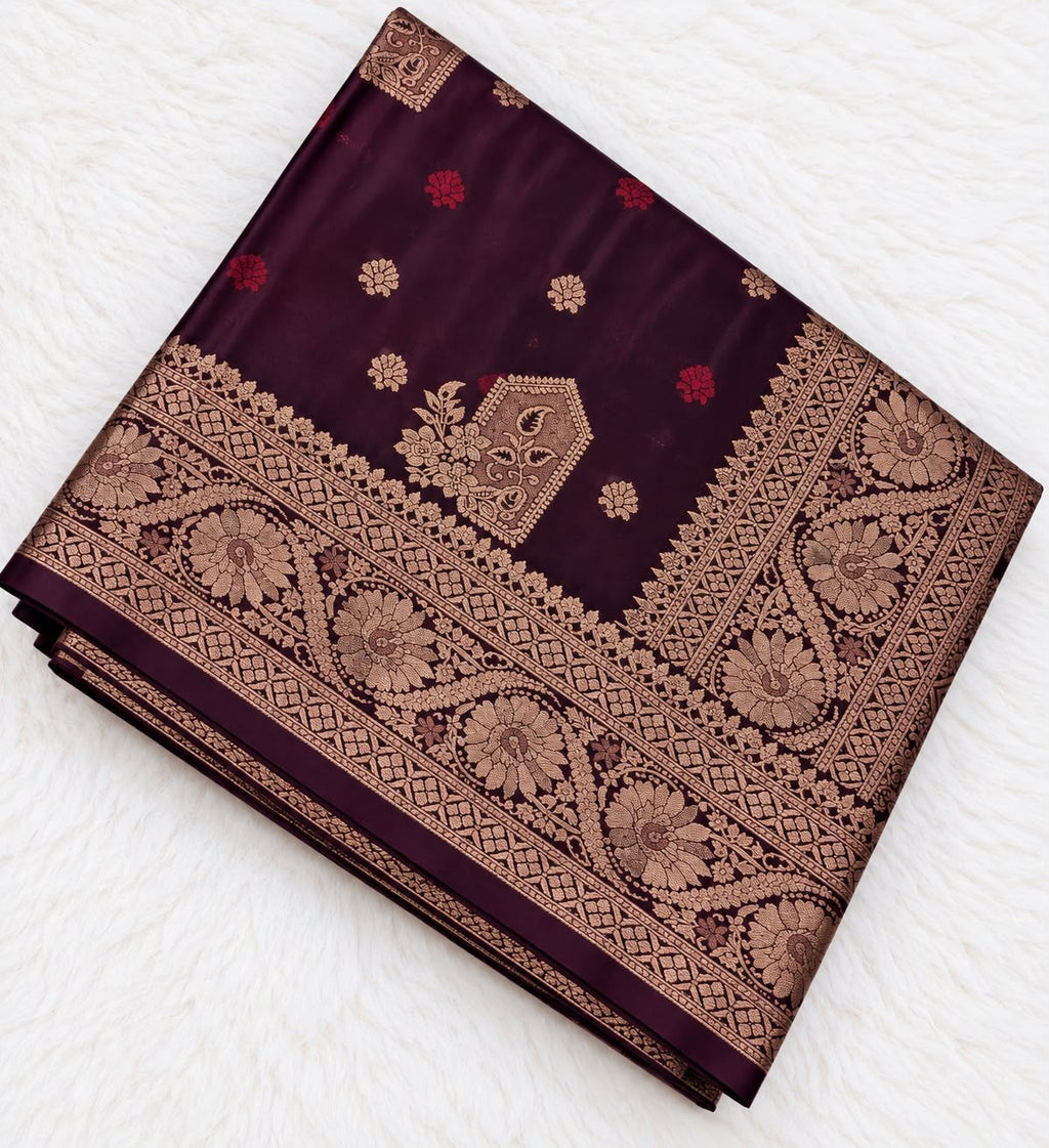 Banarasi Silk Saree – Dark Wine & Gold