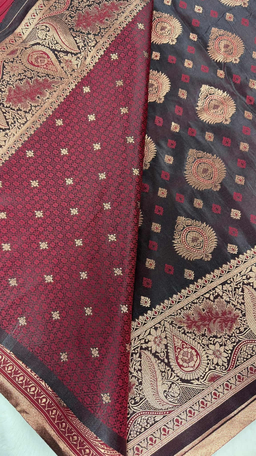 Maroon Banarasi Saree with Gold Zari Border