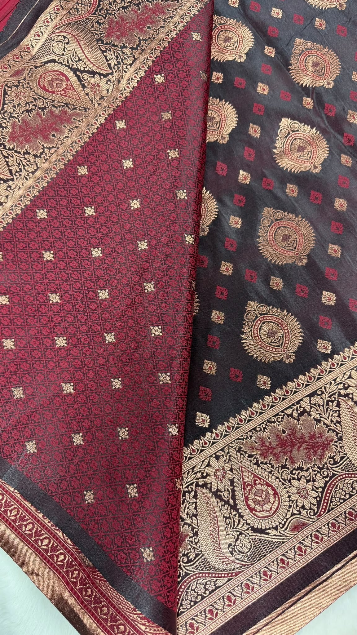 Maroon Banarasi Saree with Gold Zari Border