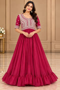 Deep Pink Embellished Anarkali Dress – XL