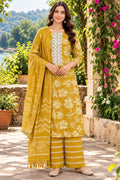 Mustard Floral Printed Palazzo Suit – Size XL