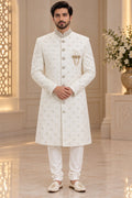 Ivory Sherwani with Geometric Embellishments – Size 42