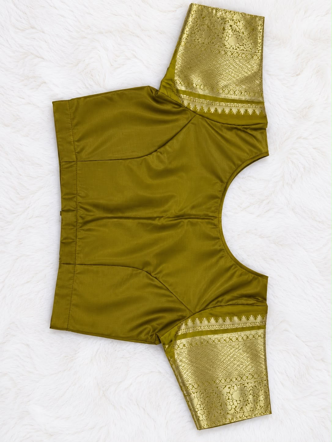 Grey & Olive-Gold Saree with Stitched Blouse – Chest 100 cm