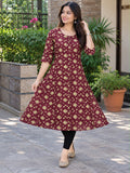 Damen Kurti – Bordeaux mit cremefarbenem Muster, XL