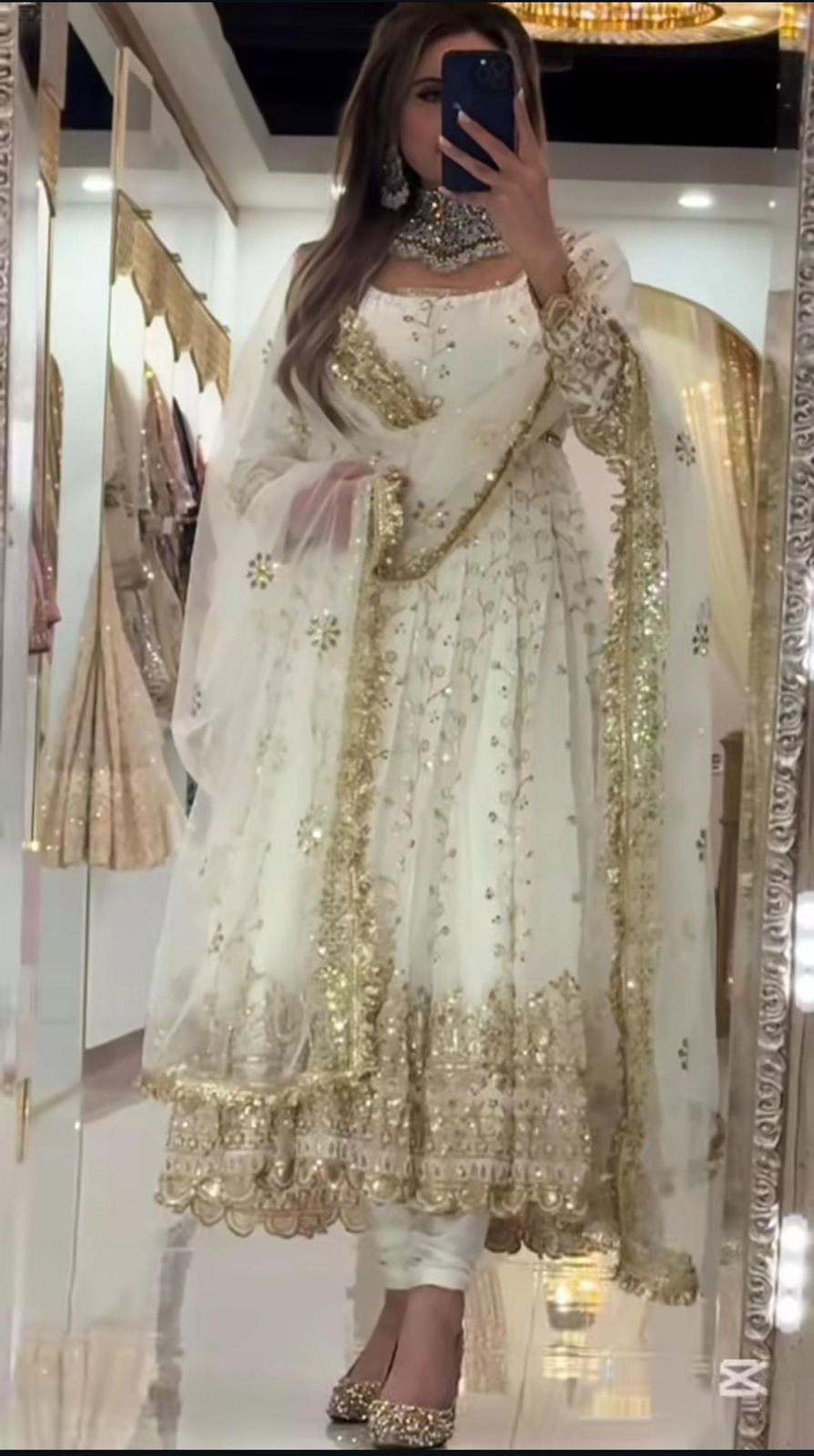 Anarkali Set White Gold