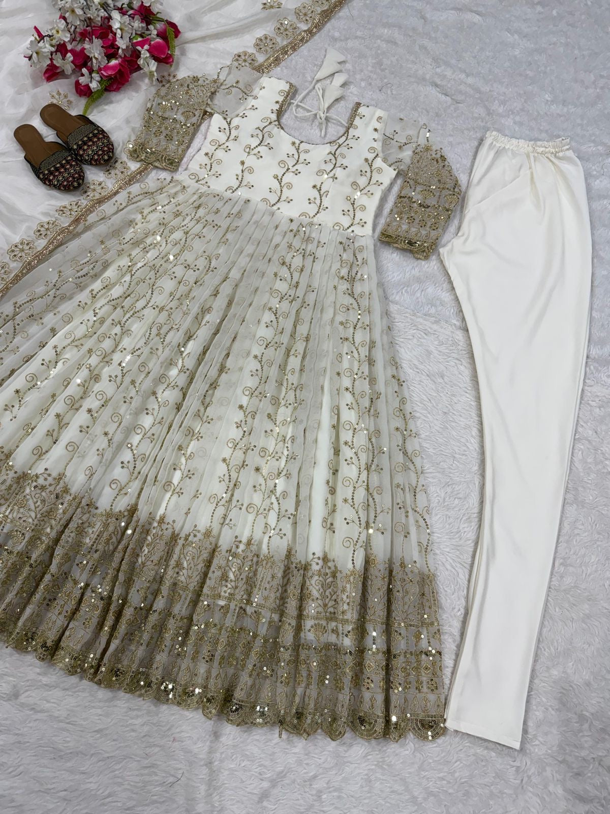 Anarkali Set White Gold