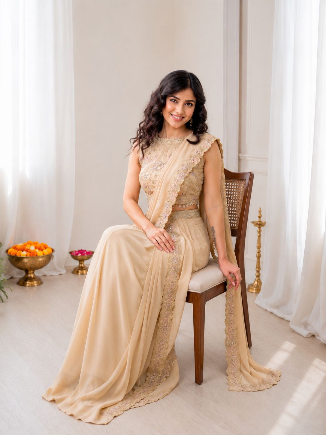 One Minute Saree , free size (Fully Stitched)