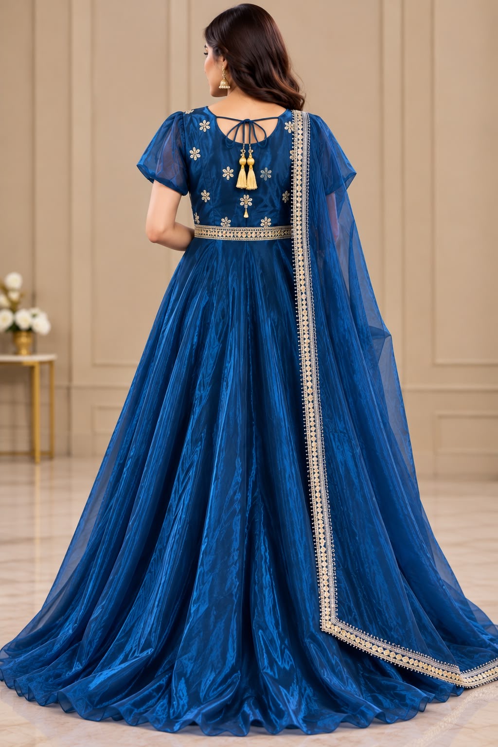 Royal Blue Embellished Anarkali Dress – Size L