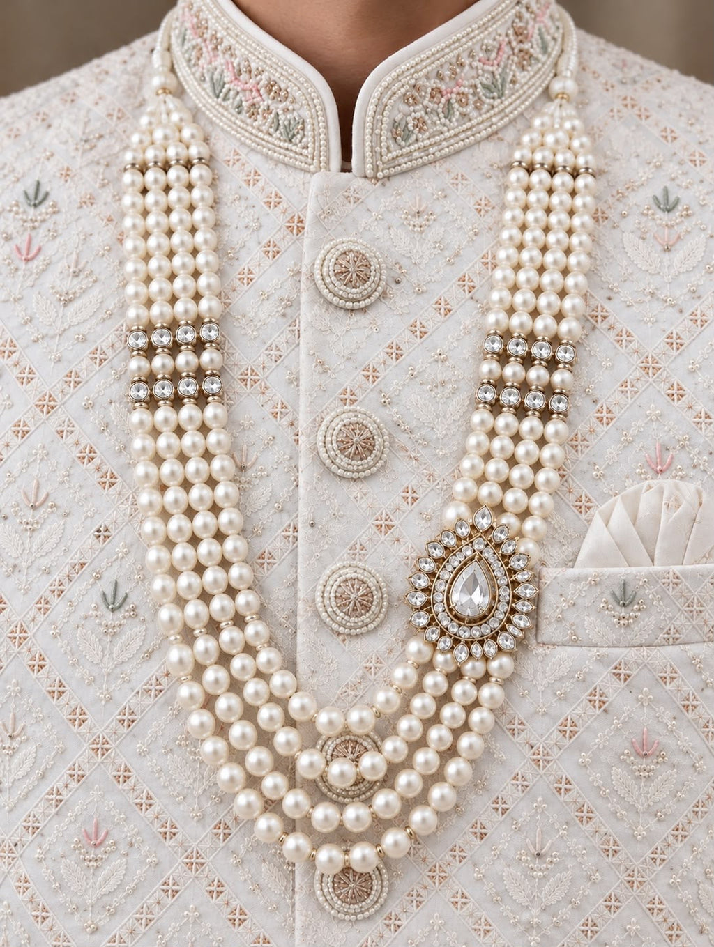 Ivory Sherwani with Pastel Detailing – Size 36