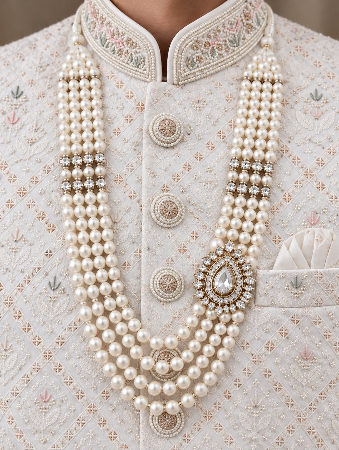 Ivory Sherwani with Pastel Detailing – Size 36