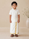 Boys Veshti & Hemd Set – Weiß/Gold (11–13 Jahre)
